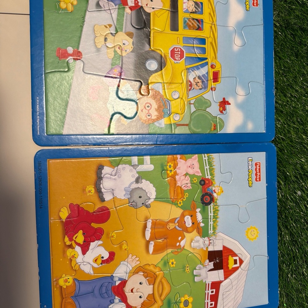 Fisher-Price Farm and School Bus Puzzle Set - Blue and Yellow
